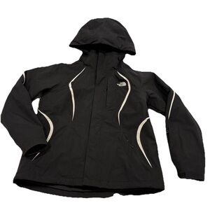 The North Face Full Zip 3-in-1 Jacket Women's Size L Black/White Hooded Nylon.